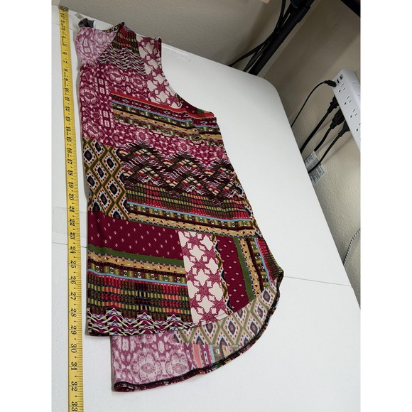 Jones Studio Top Womens 1X Red Boho Patchwork V-Neck Tunic Sleeveless Stretch - Picture 10 of 10